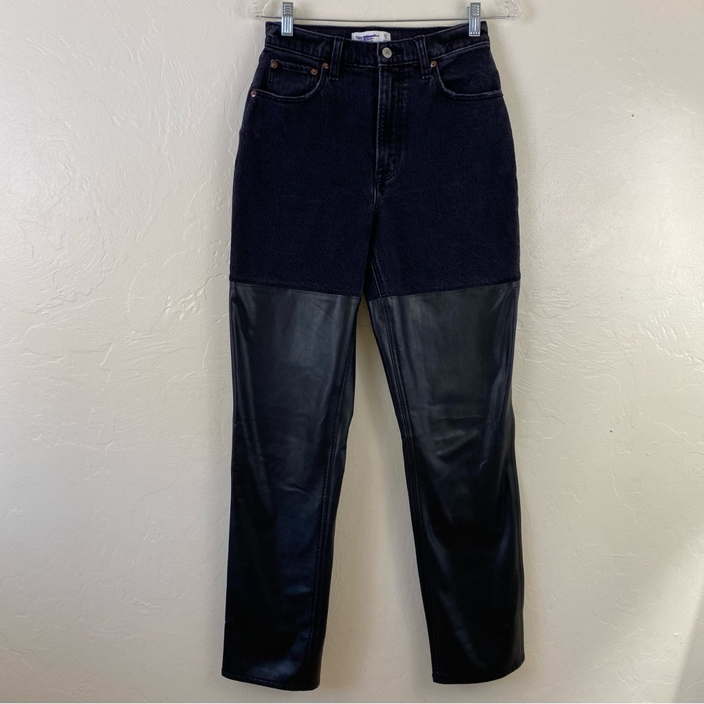 Abercrombie & Fitch Size 27 Black Denim & Faux Leather The 90s Straight Leg Jean